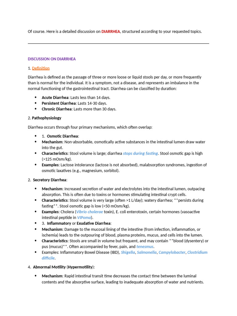 Diarrhea Note | PDF | Diarrhea | Medical Specialties