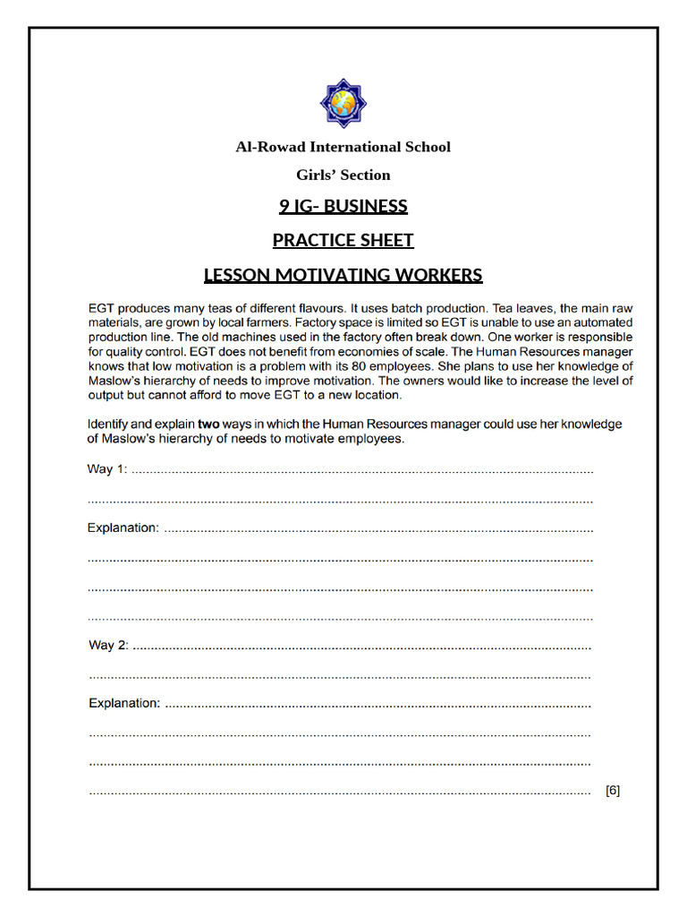 Practice Sheet - Unit Motivation | PDF