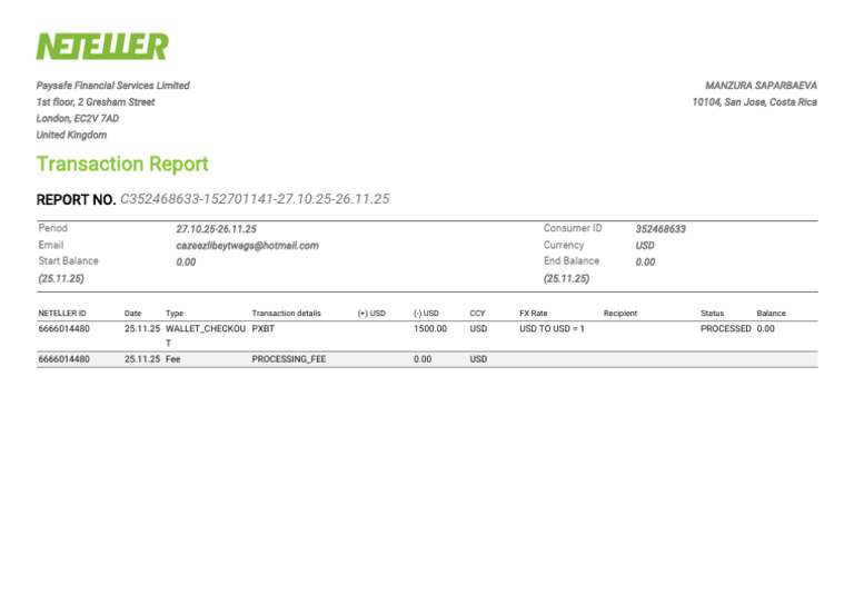 Neteller Transaction Report Summary | PDF