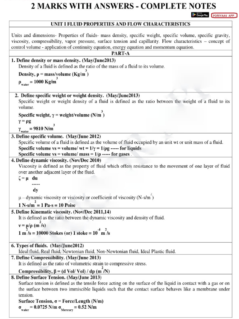 Fluid Mechanics Concepts and Equations | PDF | Boundary Layer | Fluid ...