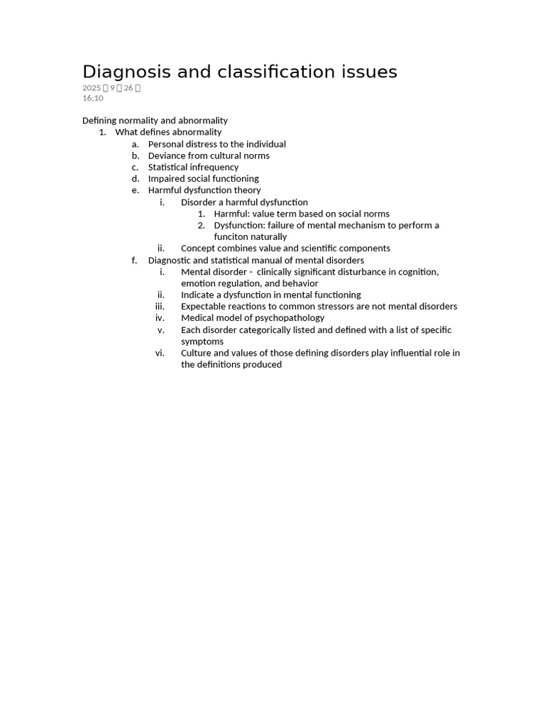 Diagnosis and Classification Issues | PDF