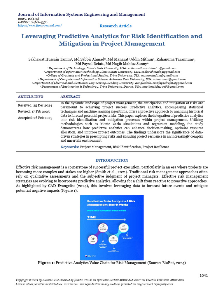 Predictive Analytics in Project Risk Management | PDF | Predictive ...