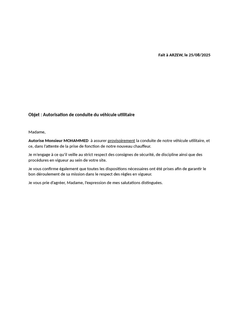 Autorisation de conduite véhicule utilitaire | PDF