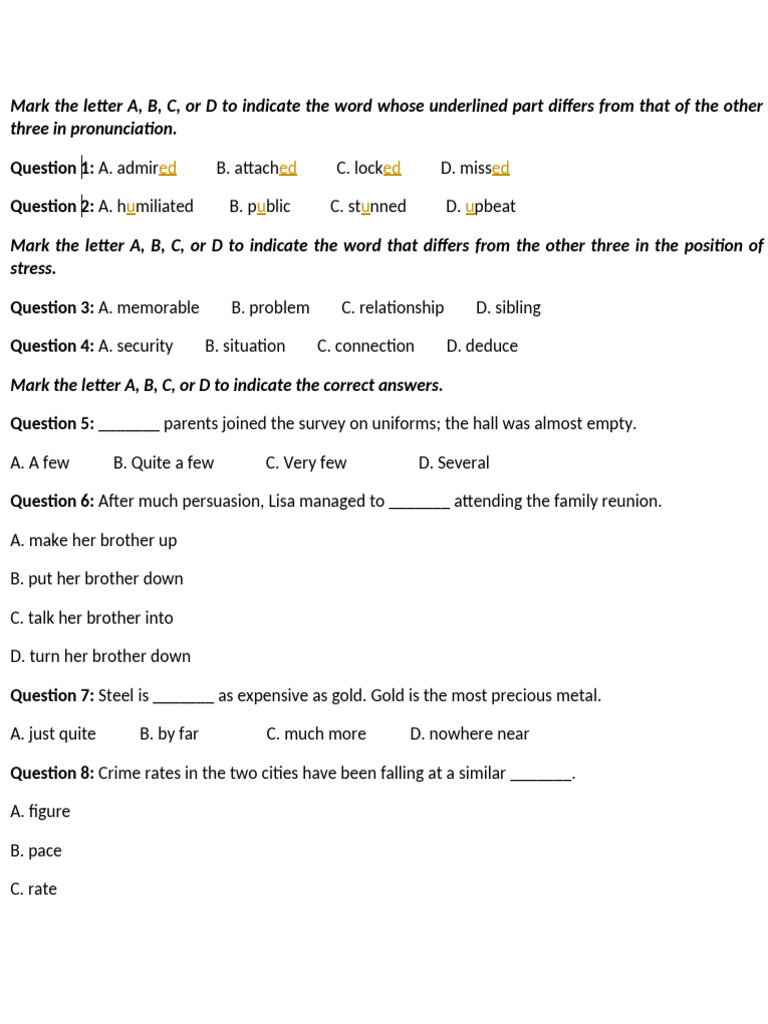 Pronunciation and Stress Practice Questions | PDF | Burglary