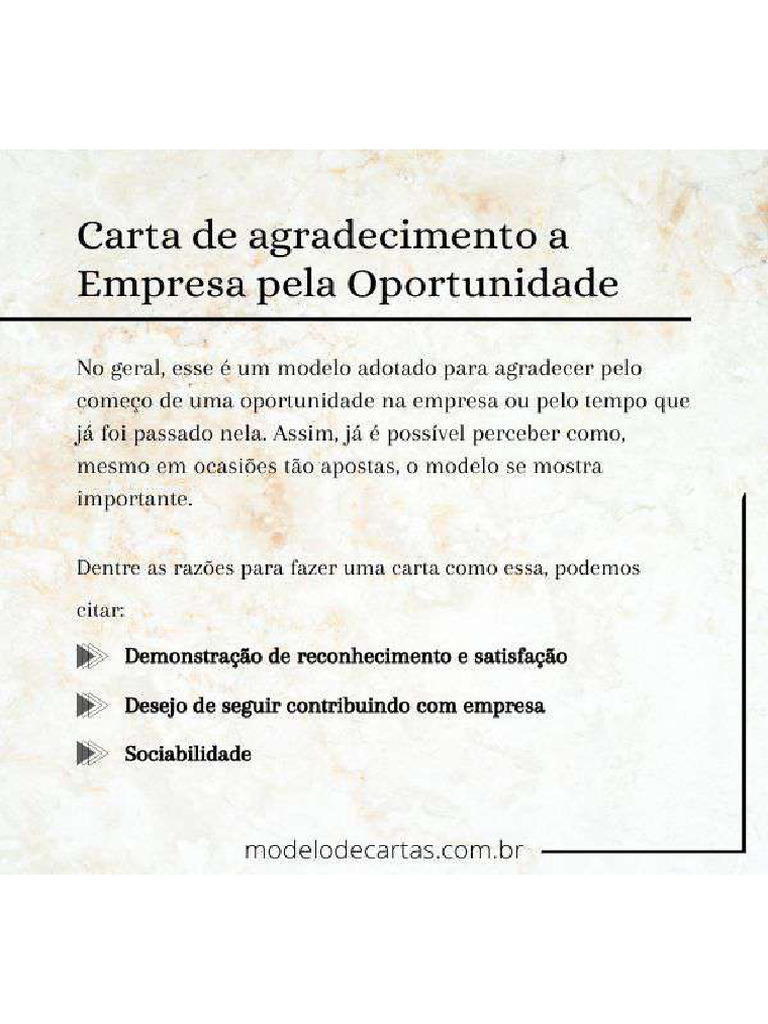 Carta de Agradecimento A Empresa Pela Oportunidade | PDF