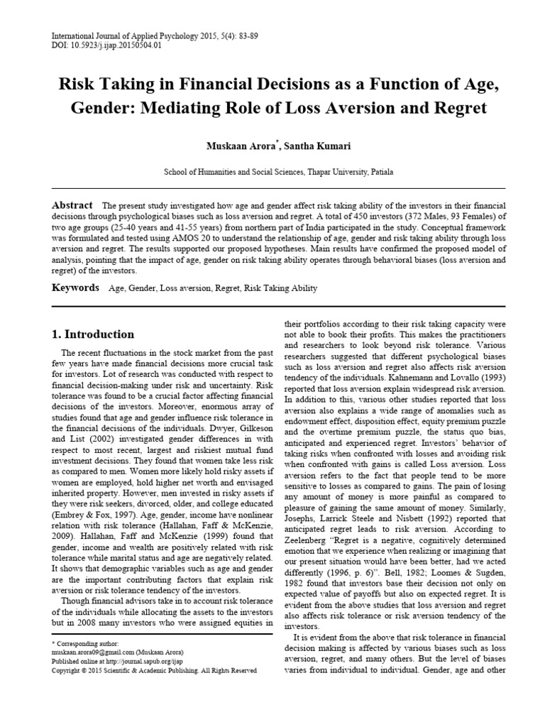 Age, Gender, and Risk in Finance | PDF | Risk | Risk Aversion