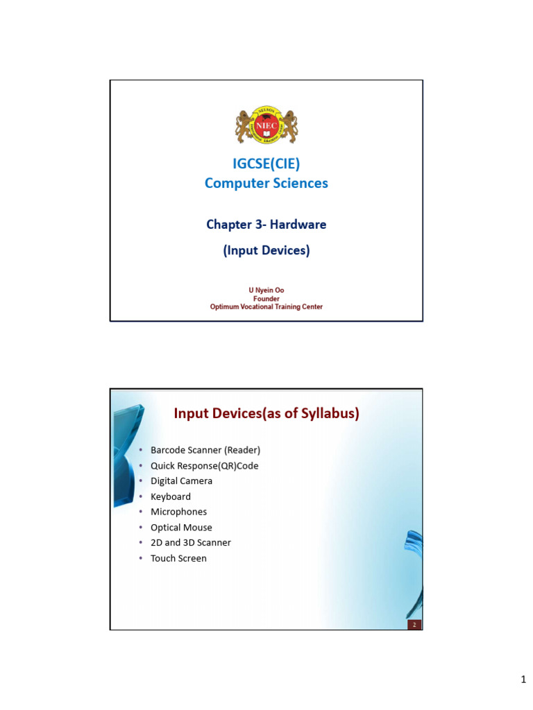 IGCSE Computer Science: Input Devices | PDF | Touchscreen | Barcode