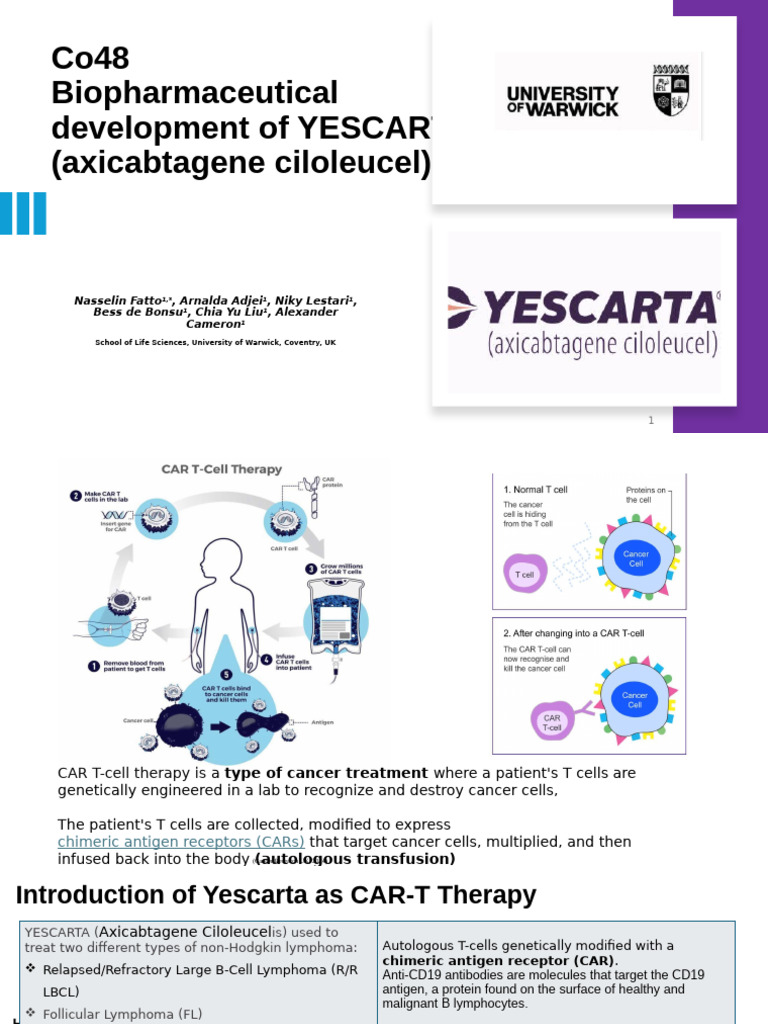 YESCARTA: CAR T-Cell Therapy Overview | PDF | Biotechnology | Medical ...