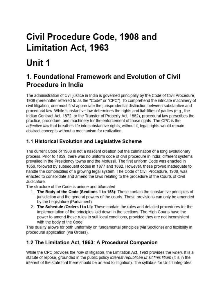 Civil Procedure Code & Limitation Act Overview | PDF | Lawsuit ...