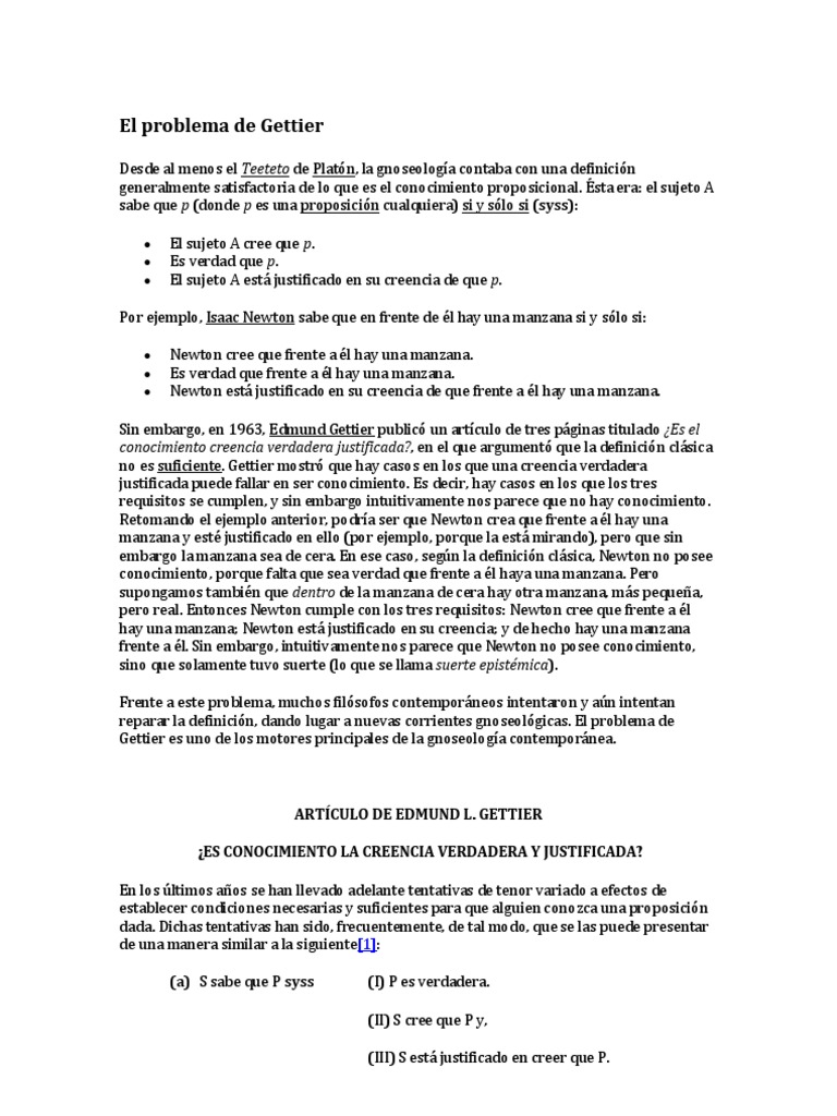 El problema de Gettier: ¿Es el conocimiento solo creencia verdadera justificada?