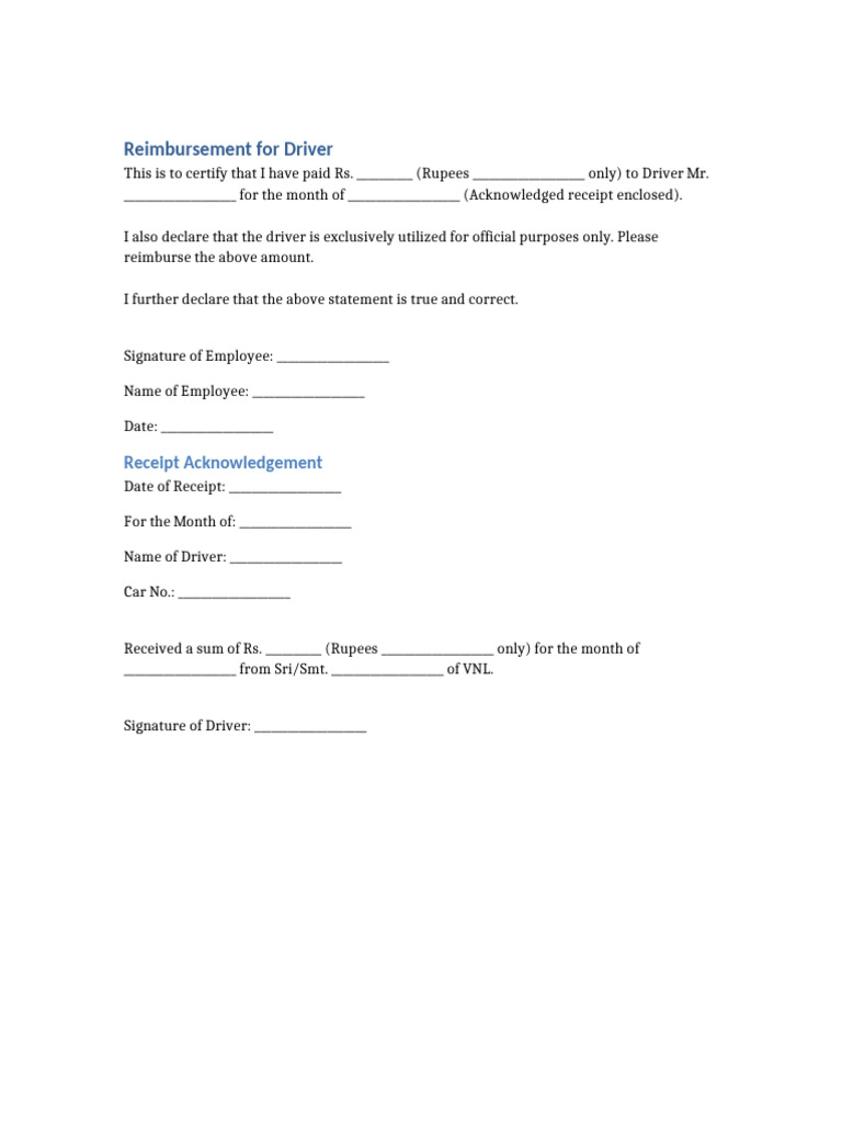 Reimbursement For Driver | PDF