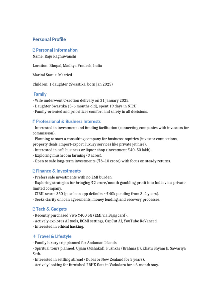 Personal Profile Raju Raghuwanshi | PDF