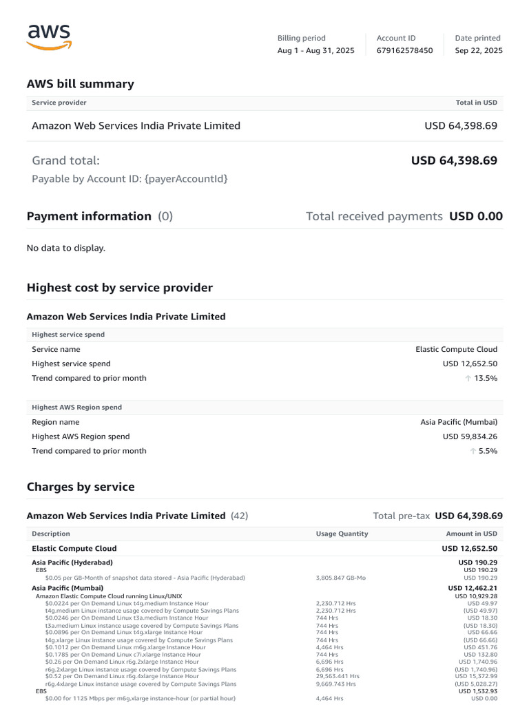 AWS Billing Summary August 2025 | PDF | Data | Computer Science