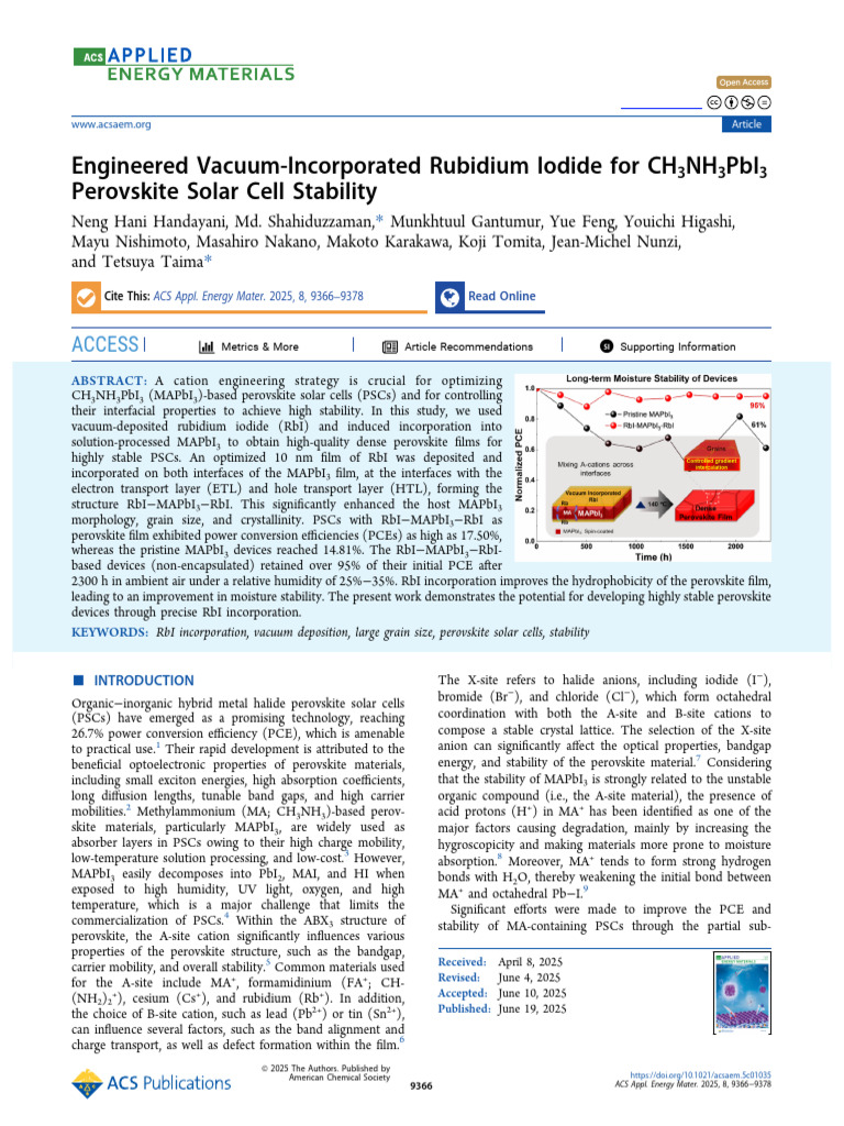 Engineered Vacuum Incorporated Rubidium Iodide For Ch3nh3pbi3 ...