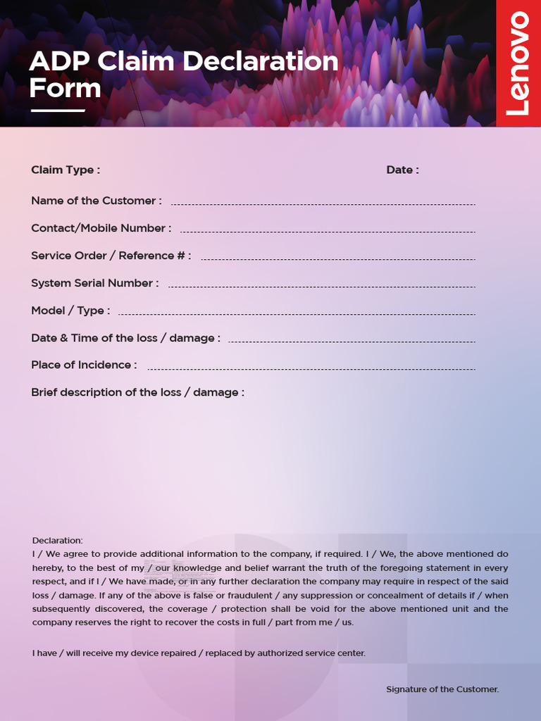 Lenovo ADP Claim Form Signed Final | PDF