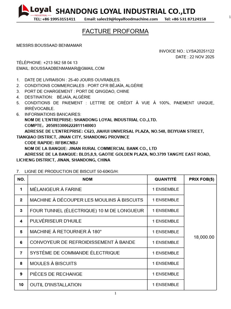 Facture Proforma pour Machine à Biscuit | PDF | Bancaire