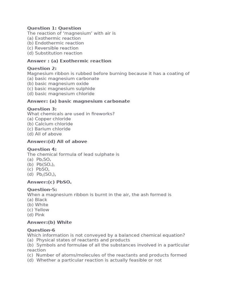 MCQ First Chapter Chemistry With Solutions 10th | PDF | Chemical ...