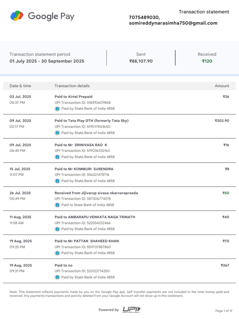 Google Pay Transaction Statement 2025 | PDF | Financial Technology ...