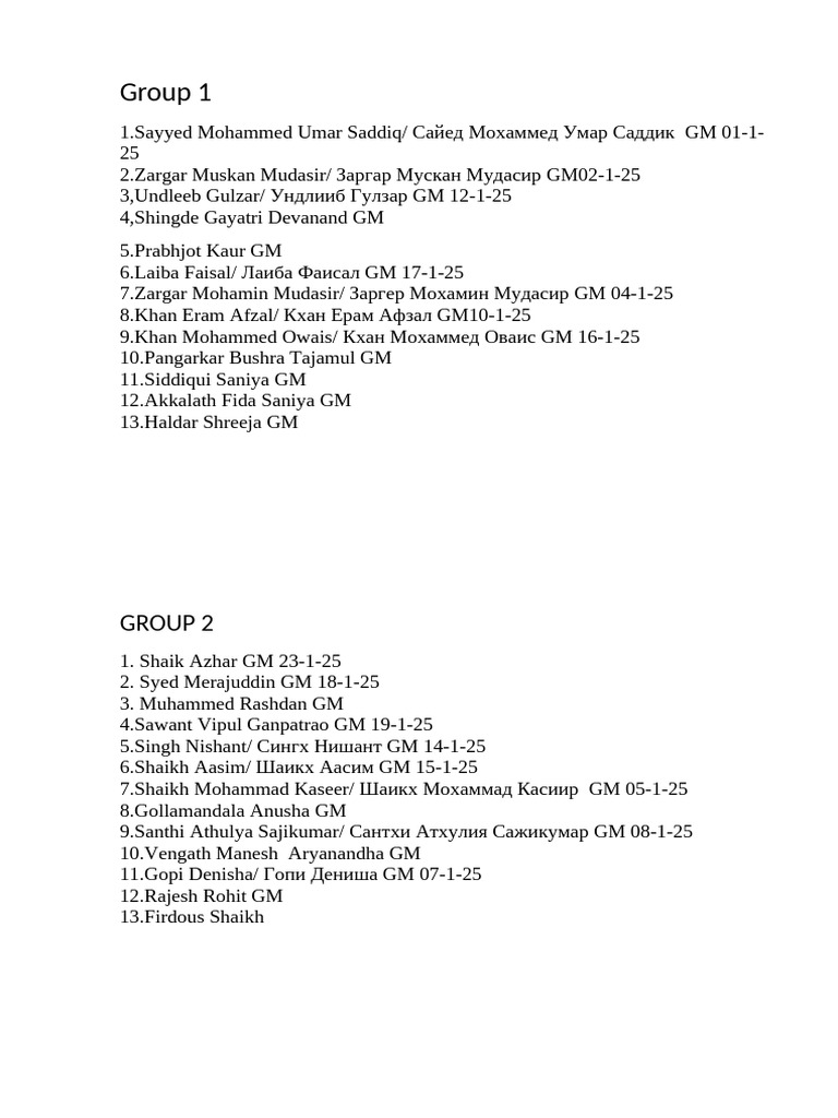 Group Names and Members List | PDF