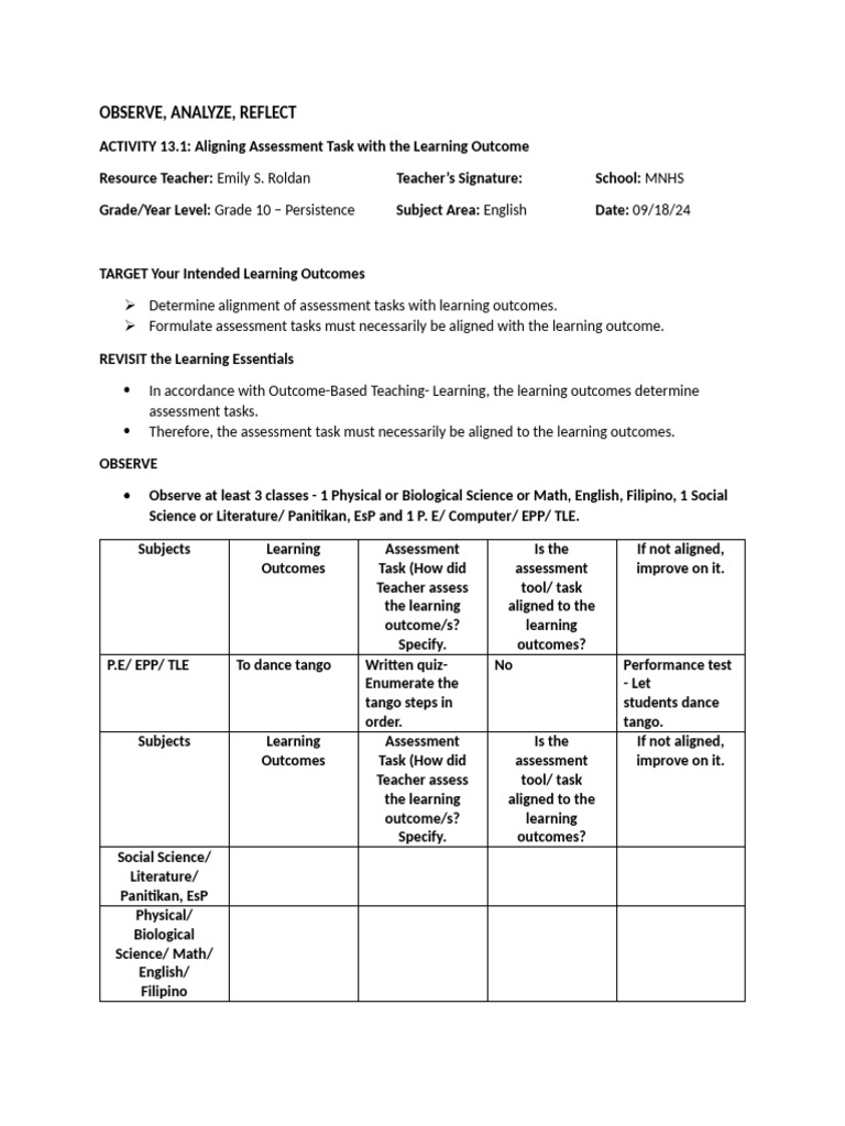 Learning Episode 13 FS ELC 101 2 | PDF | Educational Assessment ...