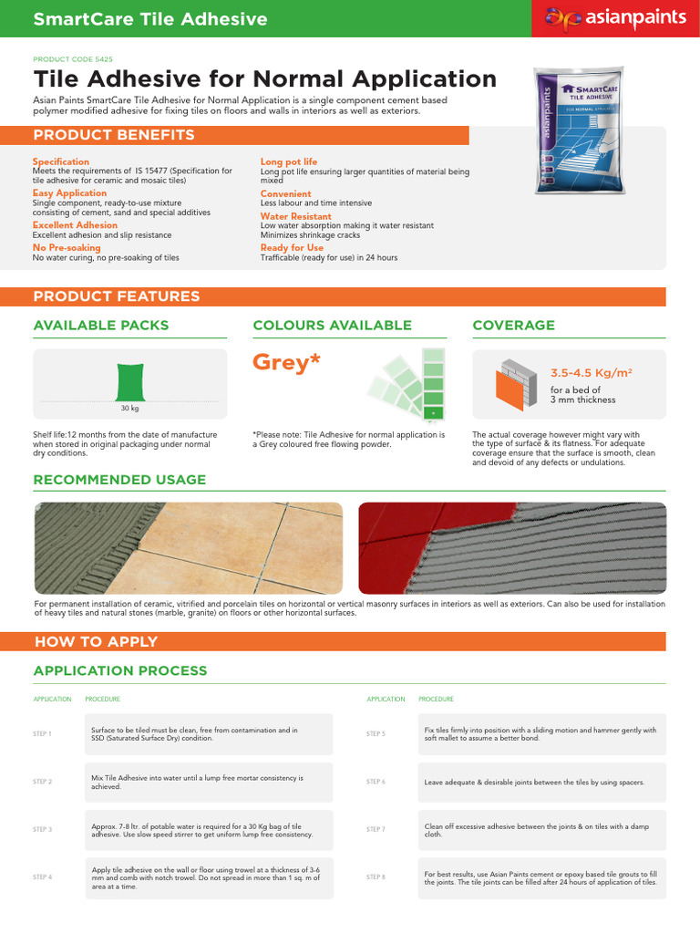SmartCare Tile Adhesive Overview | PDF | Tile | Adhesive