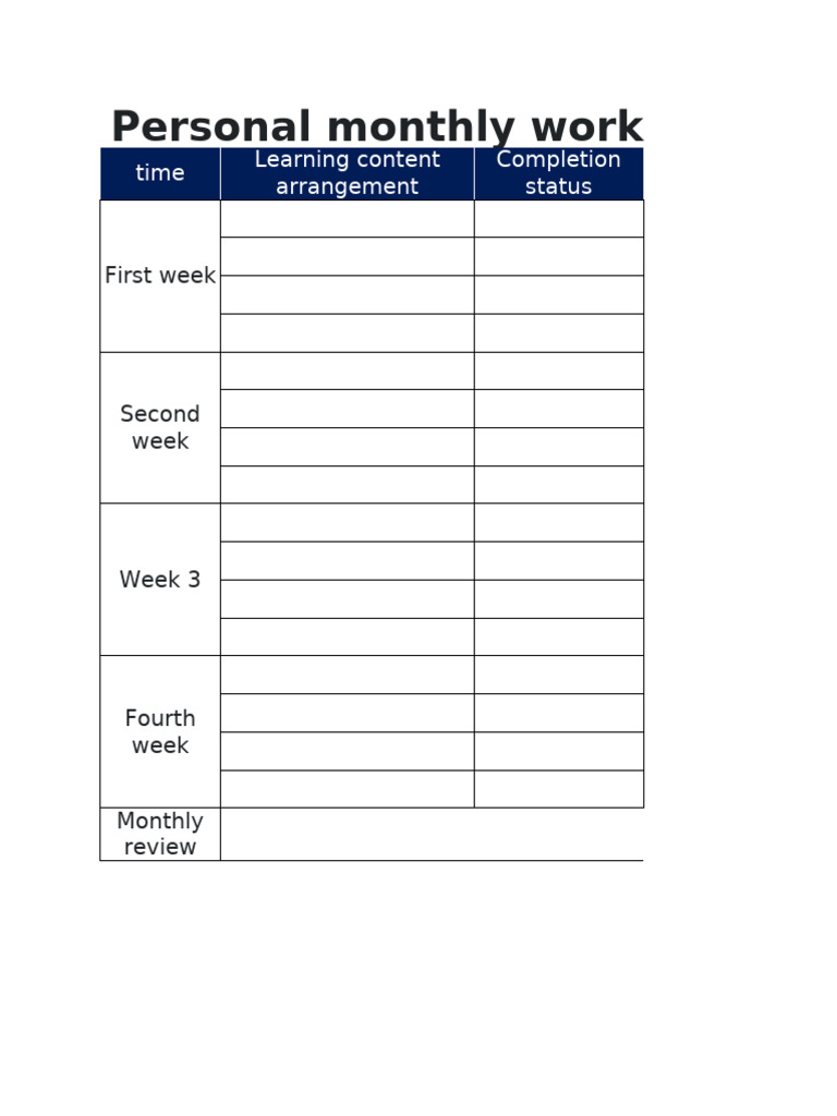 Monthly Work and Study Schedule Guide | PDF