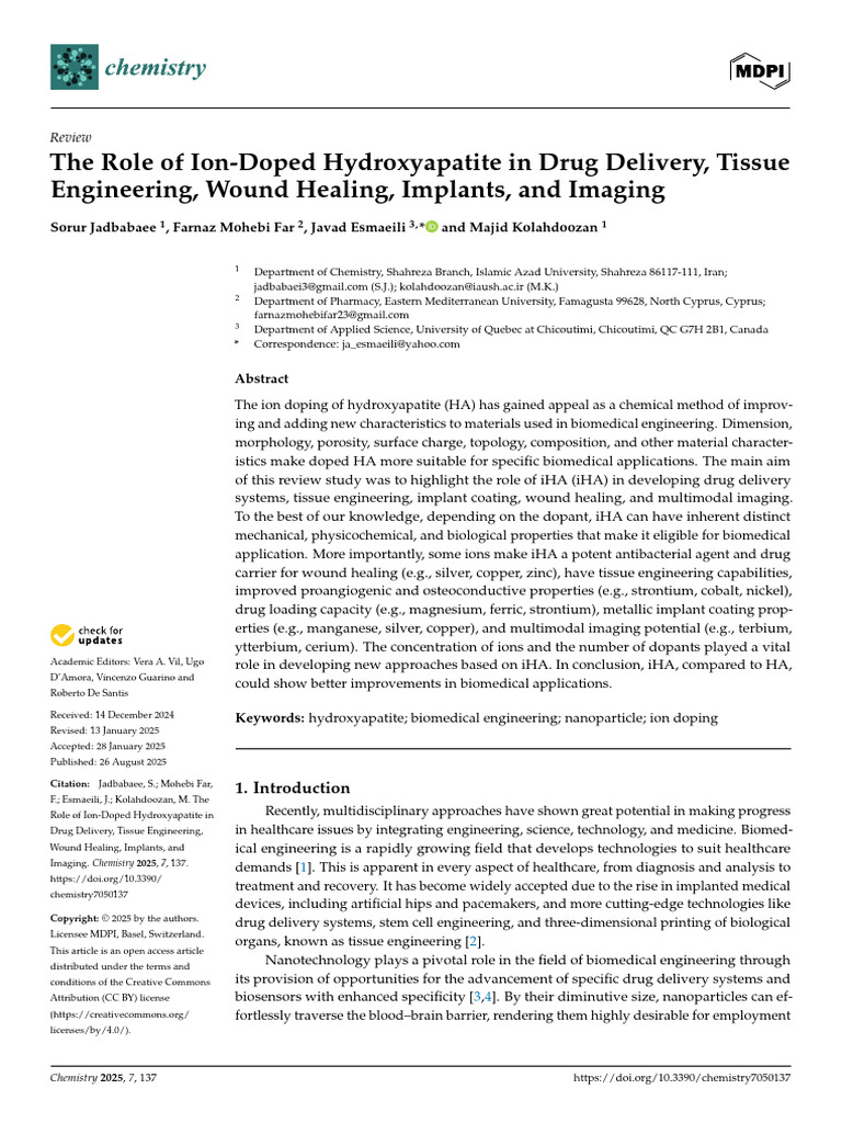 Ion-Doped Hydroxyapatite in Biomedicine | PDF | Tissue Engineering ...