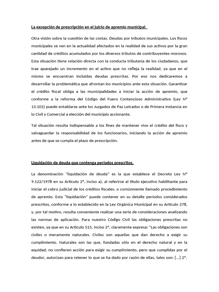 Prescripción en Juicio de Apremio Municipal | PDF | Estatuto de ...