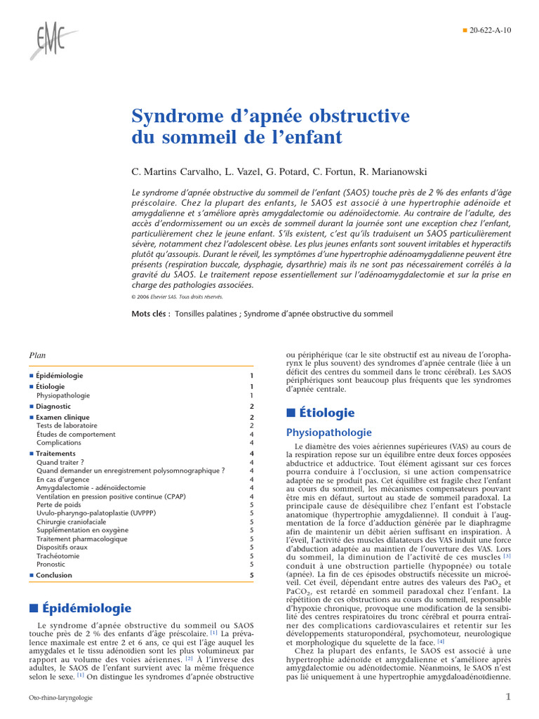 Apnée obstructive du sommeil chez l'enfant | PDF | Syndrome d'apnées du ...
