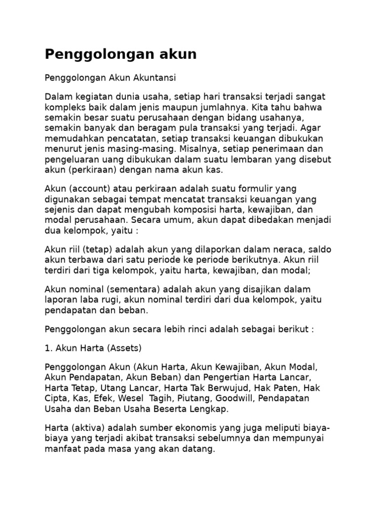 Penggolongan Akun Akuntansi Lengkap | PDF