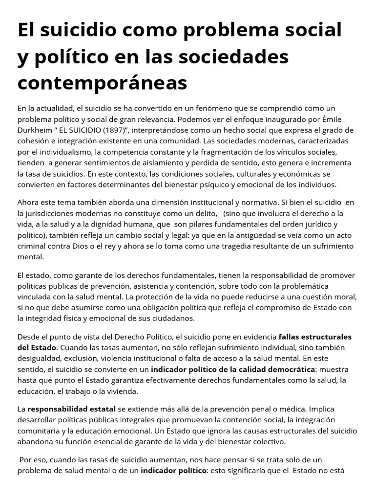 Suicidio: un indicador social y político | PDF | Suicidio | Emile Durkheim