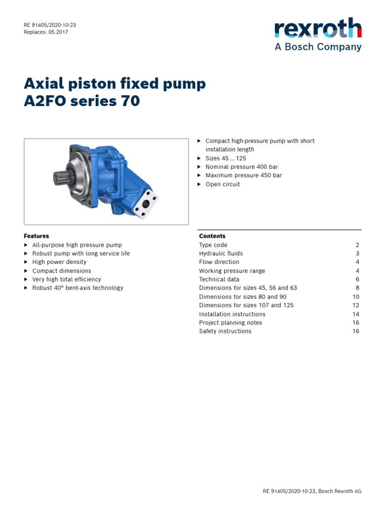 A2FO Series 70 Axial Piston Pump Guide | PDF | Pump | Pressure