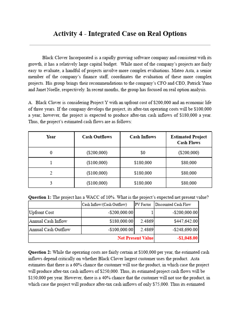 Real Options Analysis for Project Y | PDF | Net Present Value ...
