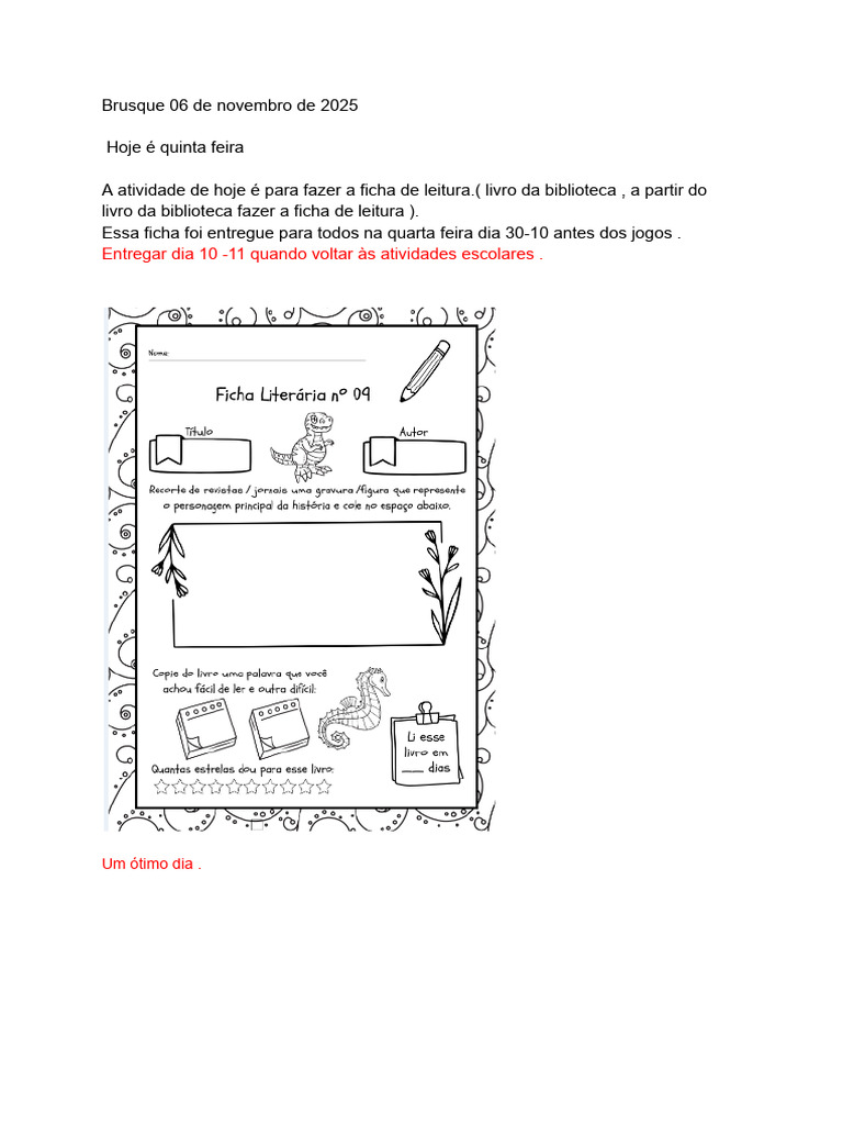 Atividade de Ciências Dia 06 | PDF