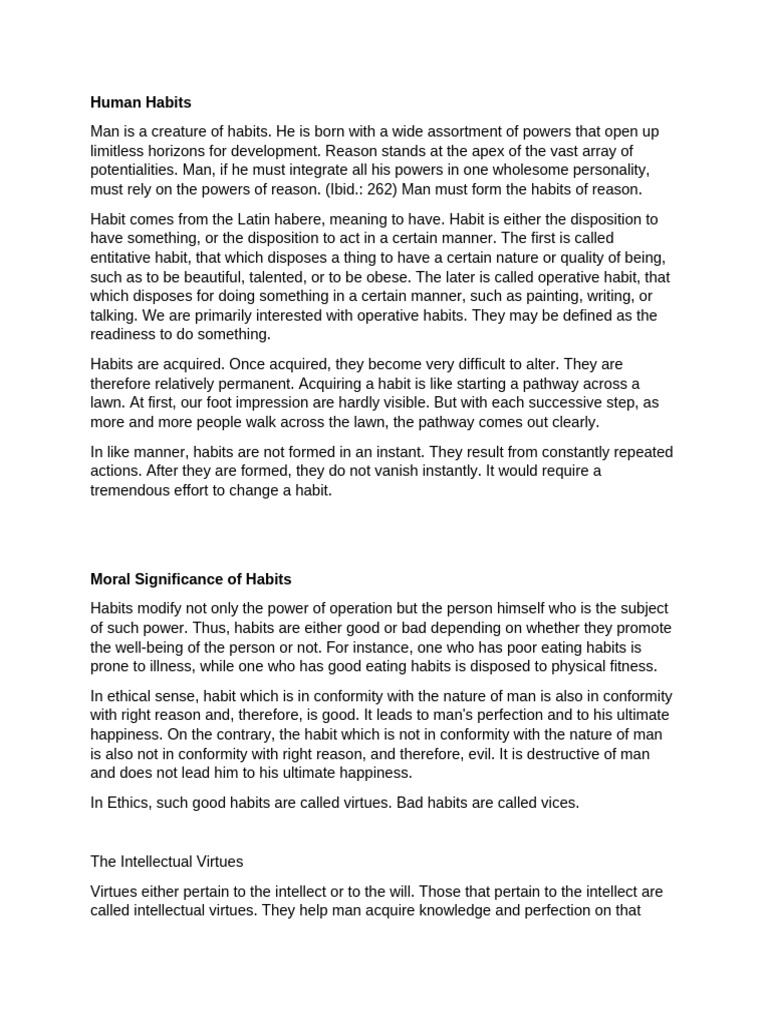 Understanding Human Habits and Virtues | PDF | Virtue | Prudence
