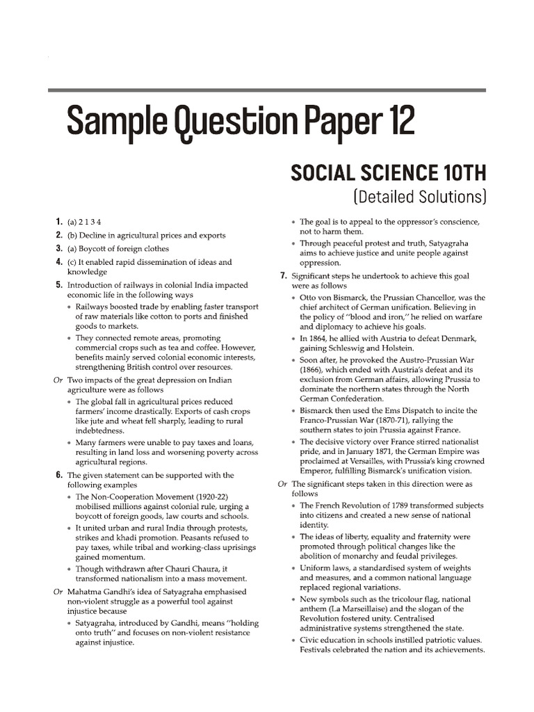 Sample Paper 12 Social Science 10th Solutions08232025081430 | PDF