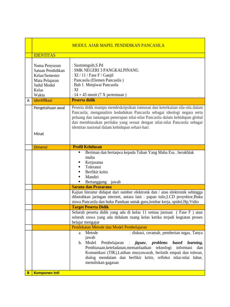 Modul Ajar Pancasila Kelas XI SMK | PDF