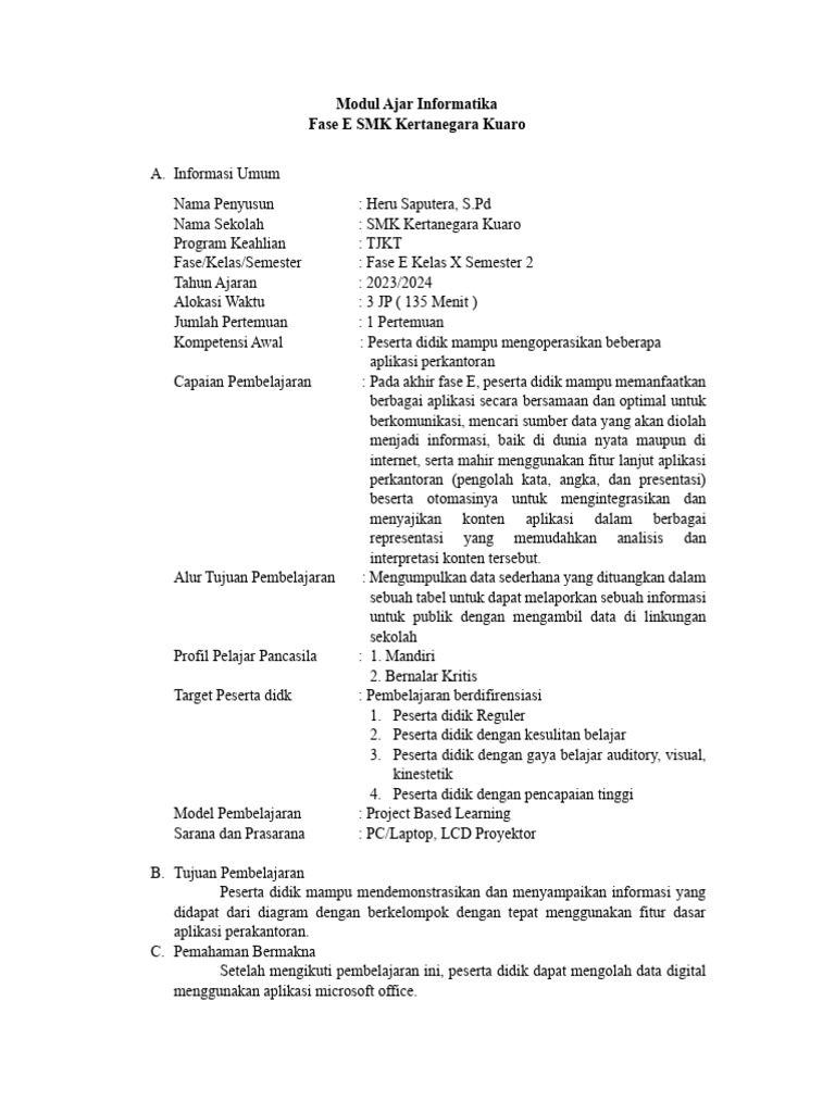Modul Ajar Informatika SMK Kertanegara | PDF