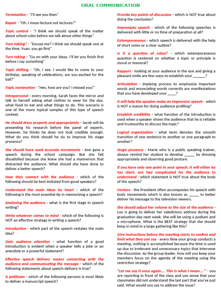 Oral Comm Rev 2nd | PDF | Human Communication | Communication