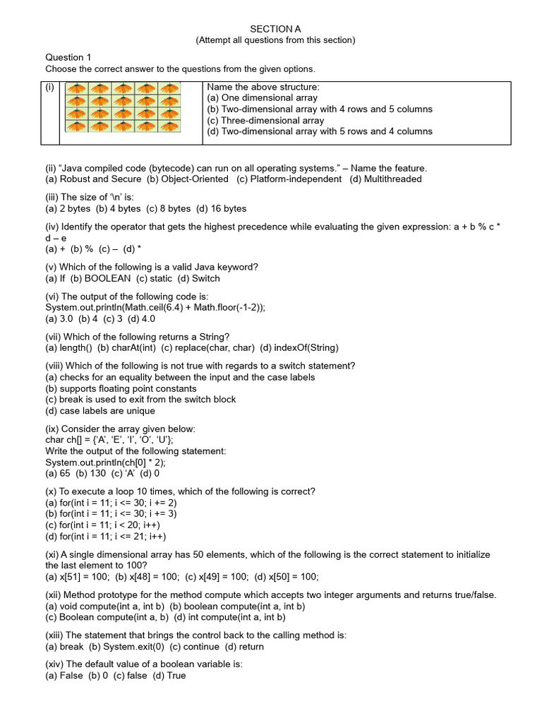 Java Programming Quiz Questions | PDF | Parameter (Computer Programming ...