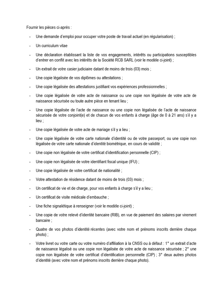Liste des documents requis pour l'emploi | PDF | Certificat de naissance
