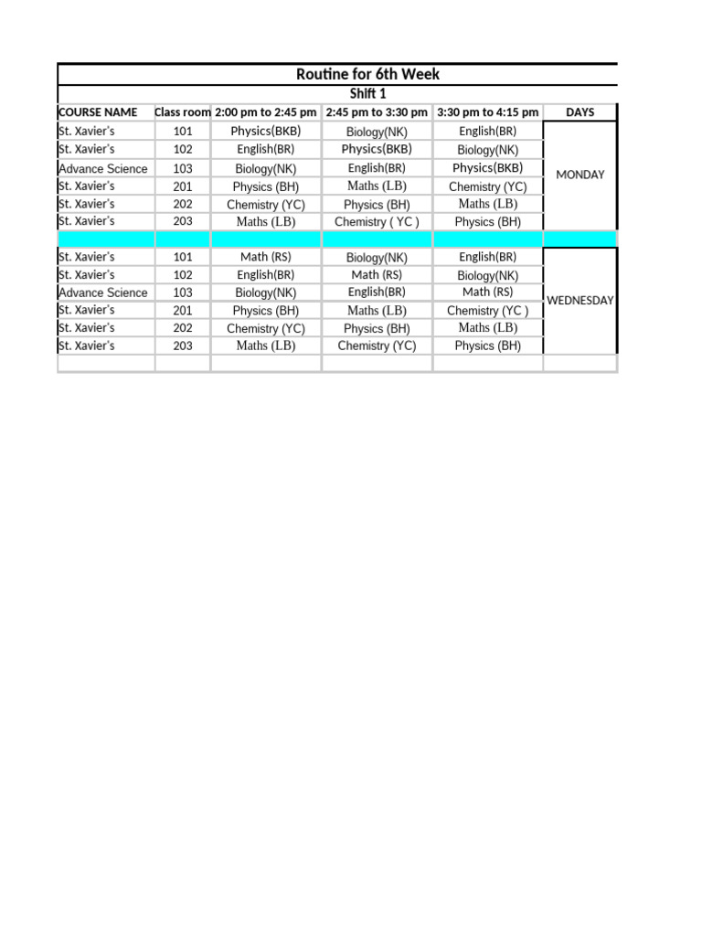 Routine For 6th Week | PDF | Natural Sciences | Physical Sciences