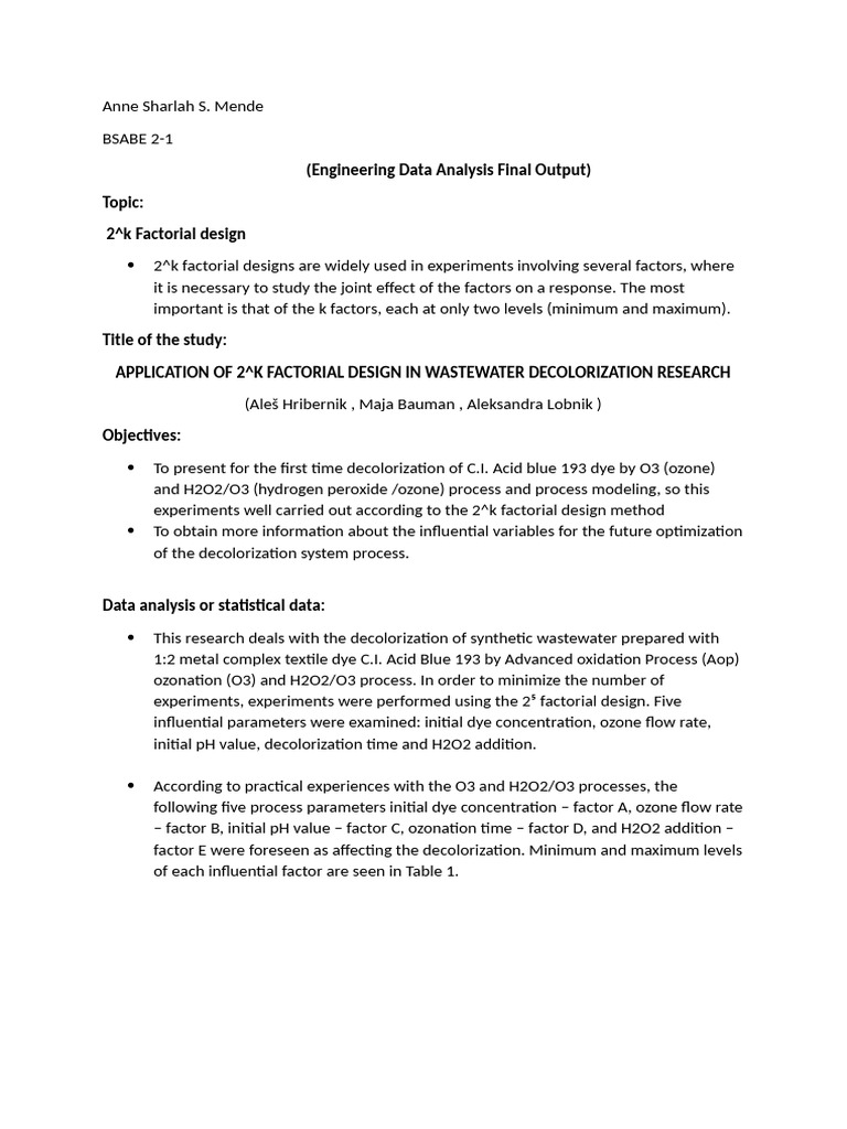 Engineering Data Analysis | PDF | Hydrogen Peroxide | Ozone