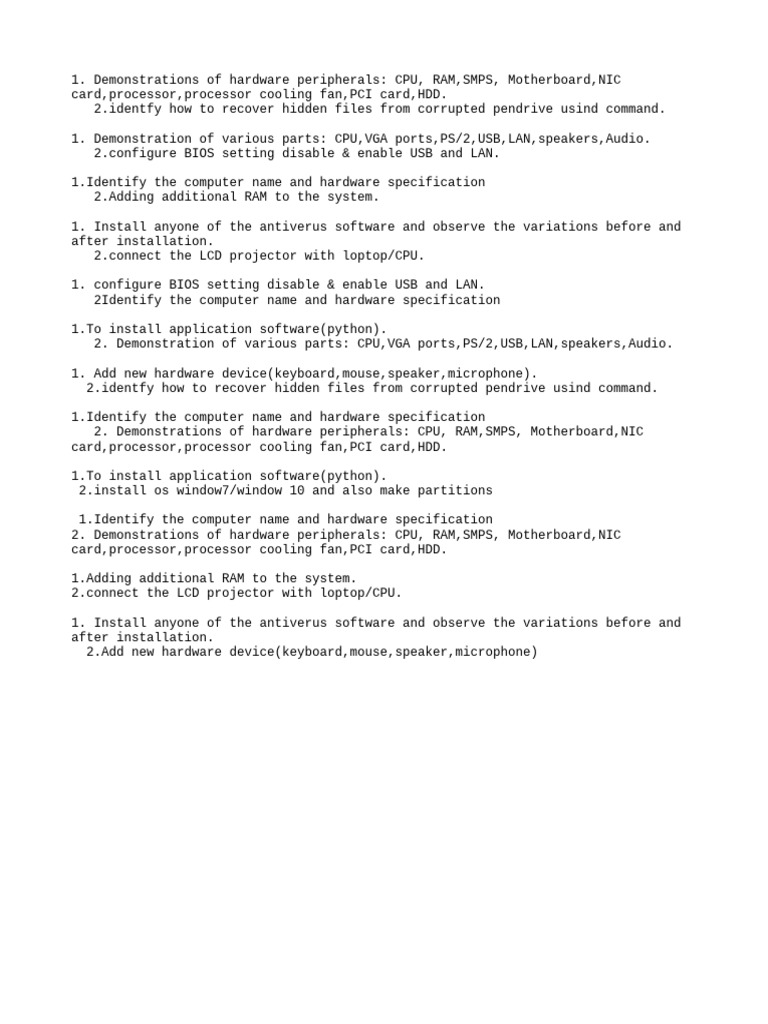 Computer Hardware and Software Setup Guide | PDF