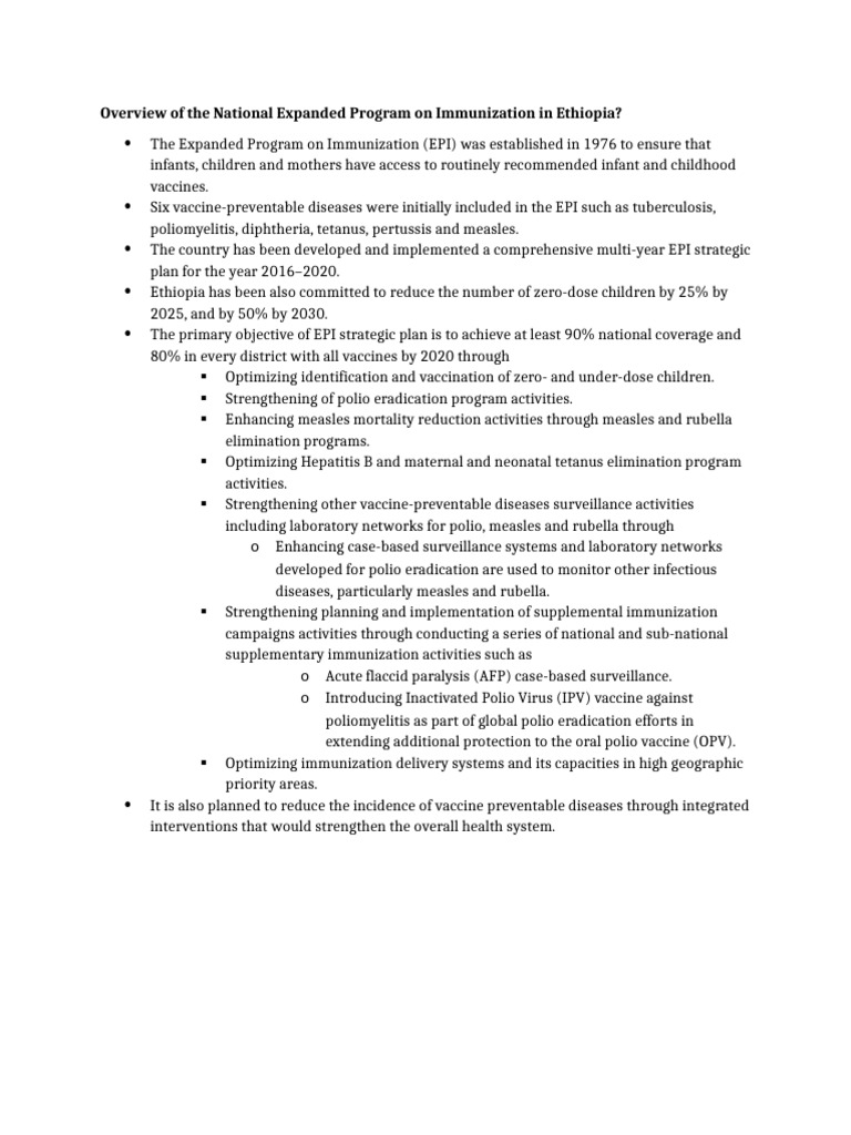 Ethiopia's Expanded Immunization Program Overview | PDF | Vaccines ...