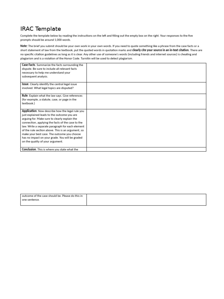 IRAC Template for Legal Analysis | PDF