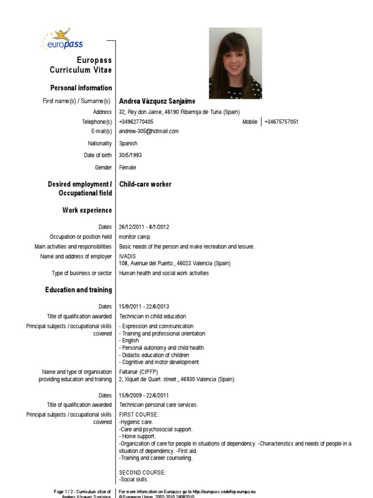 Imprimir Europass Cv 120602 Vázquezsanjaime Pdf Spain Cognition