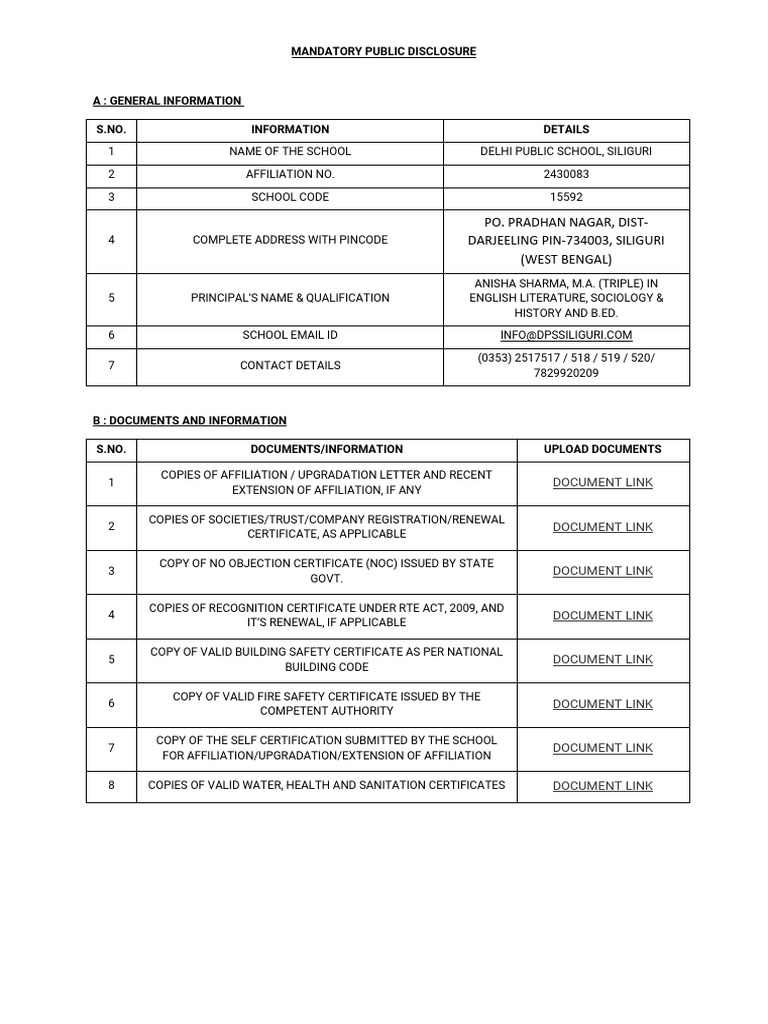 CBSE Mandatory Public Disclosures New | PDF