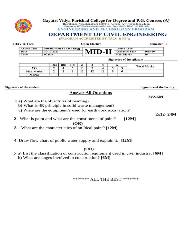 Civil Engineering Open Elective Exam Guide | PDF | Engineering
