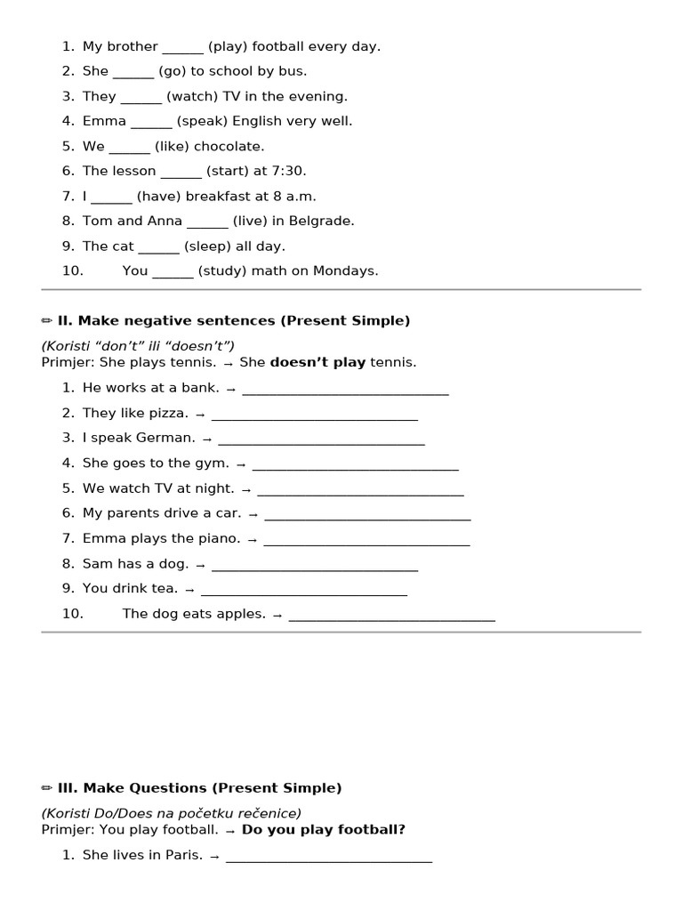 Present Simple Tense Exercises | PDF